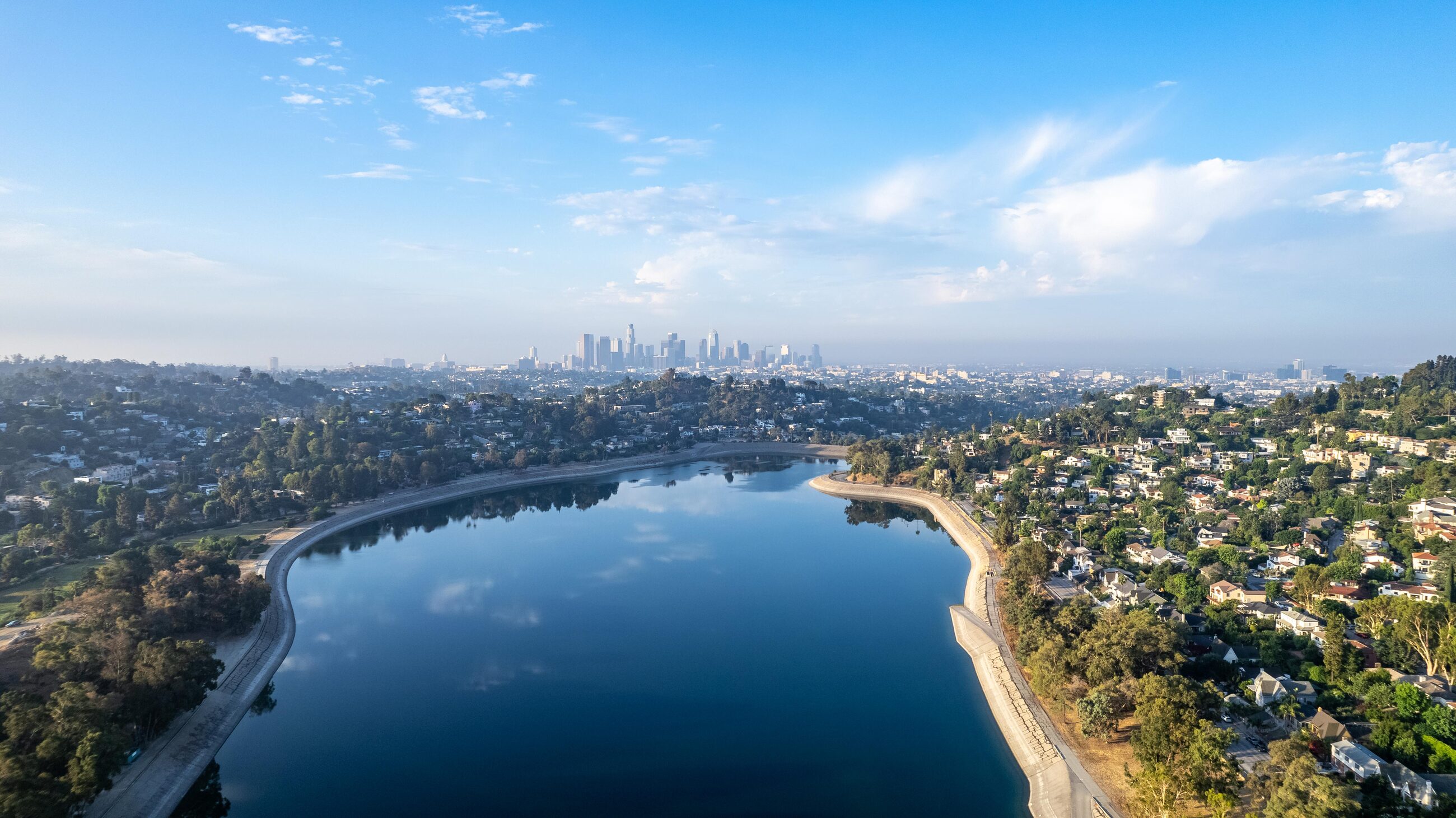 Silver Lake hillsides and houses at golden hour